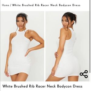 PLT White Brushed Rib Racer Neck Bodycon Dress